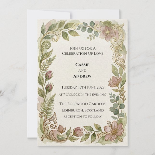 Invitation Mariage Botanique Fougère Vintage (Devant)