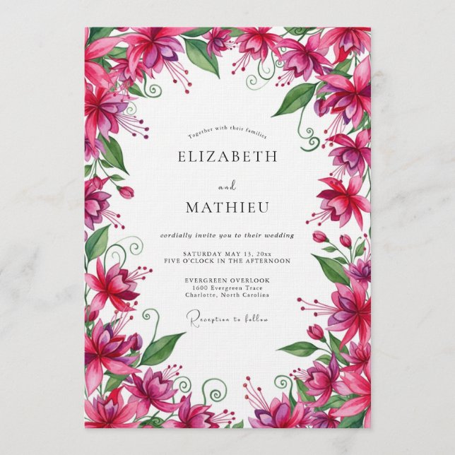 Invitation Mariage Botanique Fuchsia Luxuriant (Devant)