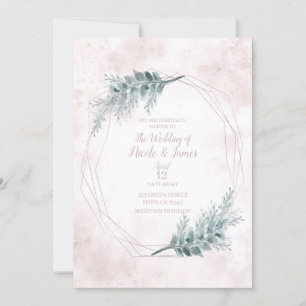 Invitation Mariage Botanique Géométrique Aquarelle Rose Blush