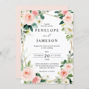 Invitation Mariage botanique géométrique rose pâle Invi