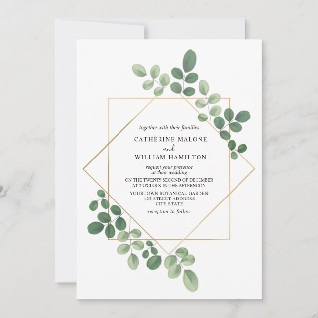 Invitation Mariage botanique géométrique simple (Devant)