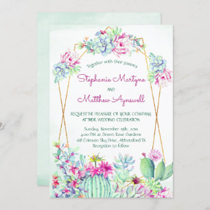 Invitation Mariage botanique géométrique Succulent Cactus