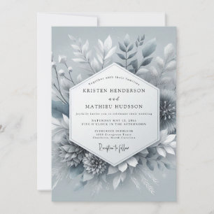 Invitation Mariage Botanique Glacé Bleu Ardoise