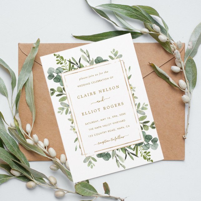 Invitation Mariage Botanique Gold Greenery (Créateur téléchargé)