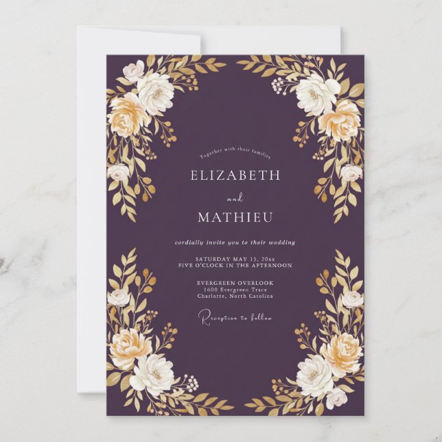 Invitation Mariage Botanique Golden Plum (Devant)