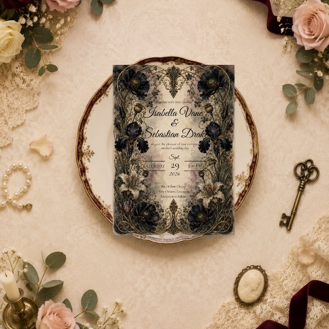 Invitation Mariage Botanique Gothique Maussade (Créateur téléchargé)