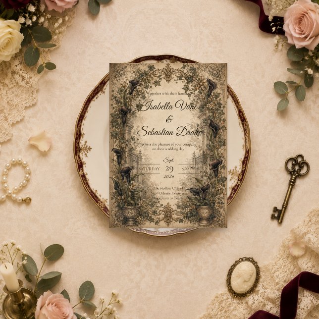 Invitation Mariage Botanique Gothique Maussade (Créateur téléchargé)