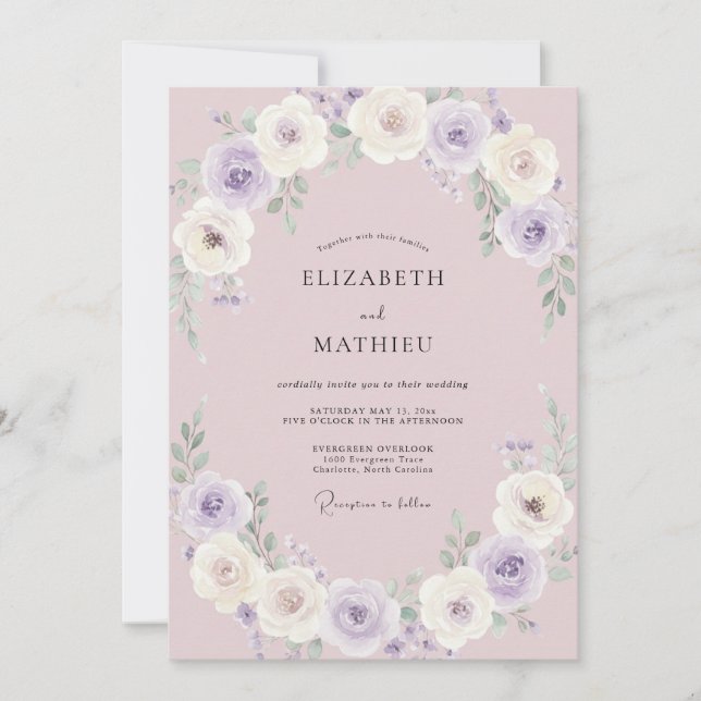 Invitation Mariage Botanique Gracieux Lilas (Devant)