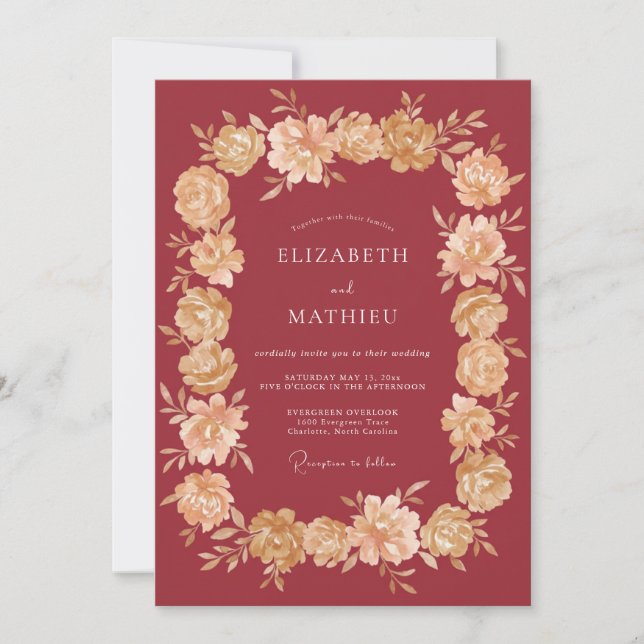 Invitation Mariage Botanique Grandiose Bourgogne (Devant)