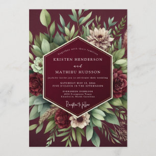 Invitation Mariage Botanique Grenat Luxueux