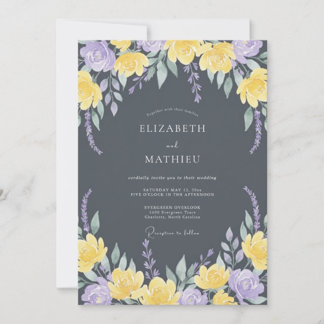Invitation Mariage Botanique Gris Charbon Maussade (Devant)