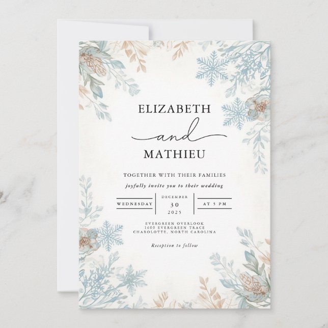 Invitation Mariage botanique hiver Frost (Devant)