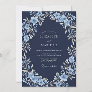 Invitation Mariage Botanique Hivernal Glacial de la Marine