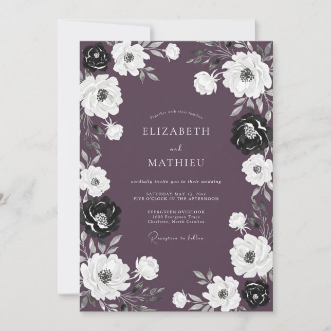 Invitation Mariage Botanique Hivernal Prune Gras (Devant)