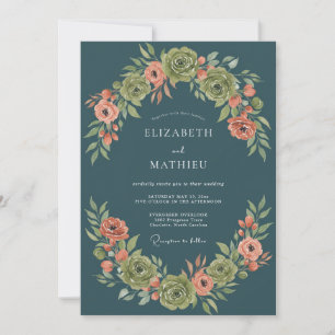 Invitation Mariage Botanique Impérial Bleu Paon