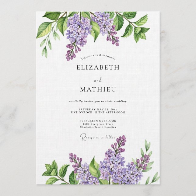 Invitation Mariage Botanique Impressionniste Lavande (Devant)