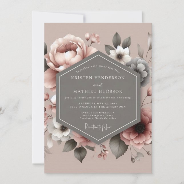 Invitation Mariage Botanique Impressionniste Mauve (Devant)