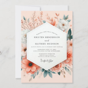 Invitation Mariage Botanique Impressionniste Pêche