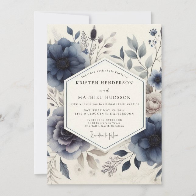 Invitation Mariage Botanique Indigo Bloom (Devant)