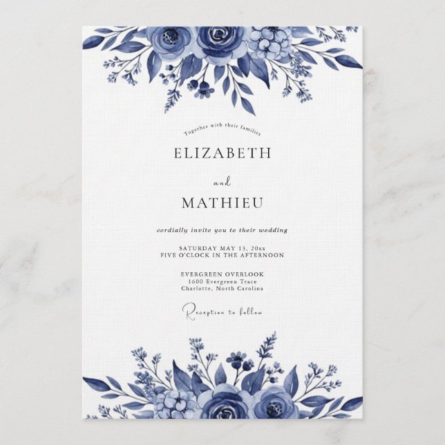 Invitation Mariage Botanique Indigo Luxuriant (Devant)