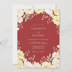 Invitation Mariage Botanique Intemporel Rouge Cramoisi