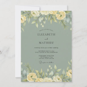Invitation Mariage Botanique Intemporel Vert Sauge