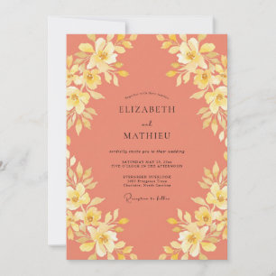 Invitation Mariage Botanique Jaune Corail