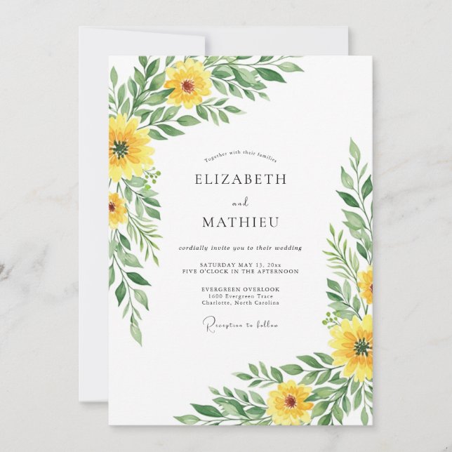 Invitation Mariage Botanique Jaune de Printemps (Devant)