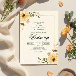 Invitation Mariage botanique jaune doré