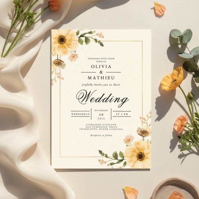 Invitation Mariage botanique jaune doré (Créateur téléchargé)