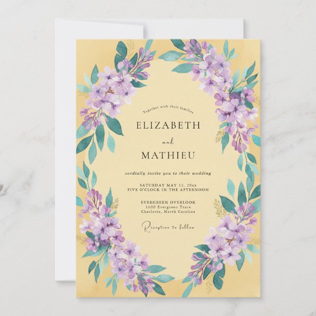 Invitation Mariage Botanique Jaune Ensoleillé (Devant)