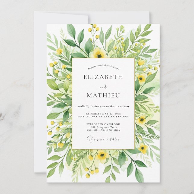 Invitation Mariage Botanique Jaune et Animé (Devant)