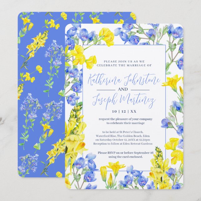Invitation mariage botanique jaune fleur sauvage (Devant / Derrière)