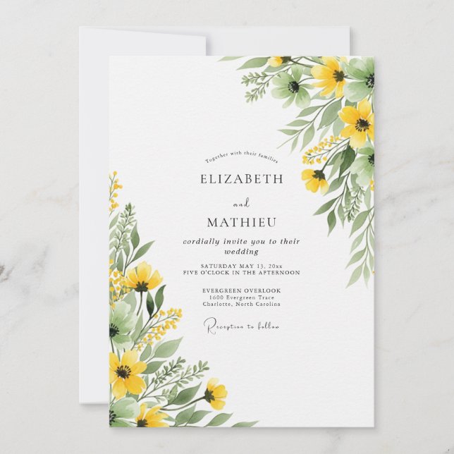 Invitation Mariage Botanique Jaune Joyeux d'Été (Devant)