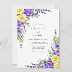 Invitation Mariage Botanique Jaune Lavande Fleurie
