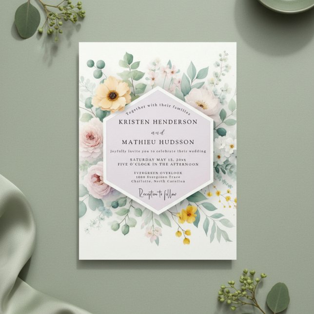Invitation Mariage Botanique Jaune Pâle Romantique (Créateur téléchargé)