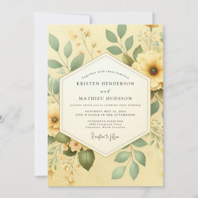 Invitation Mariage Botanique Jaune Romantique (Devant)
