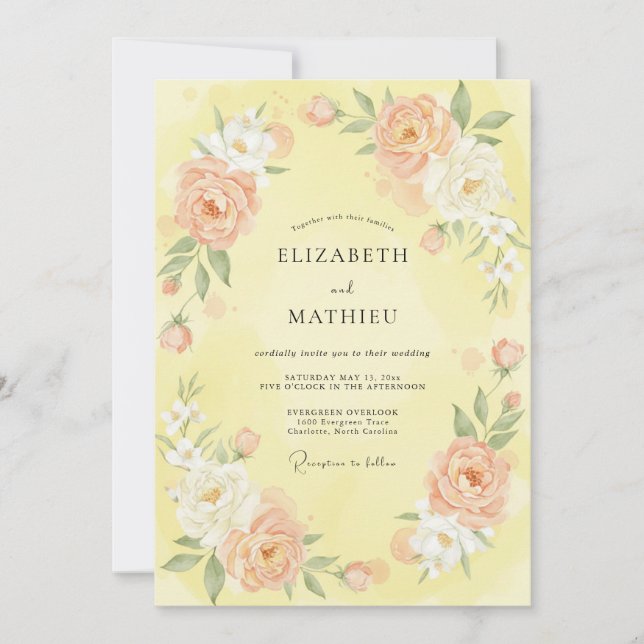 Invitation Mariage Botanique Jaune Solaire de Printemps (Devant)