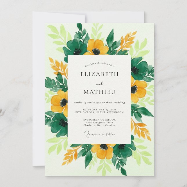 Invitation Mariage Botanique Jaune Vif de Printemps (Devant)