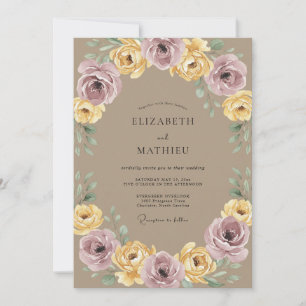 Invitation Mariage Botanique Laurier Jaune Mauve