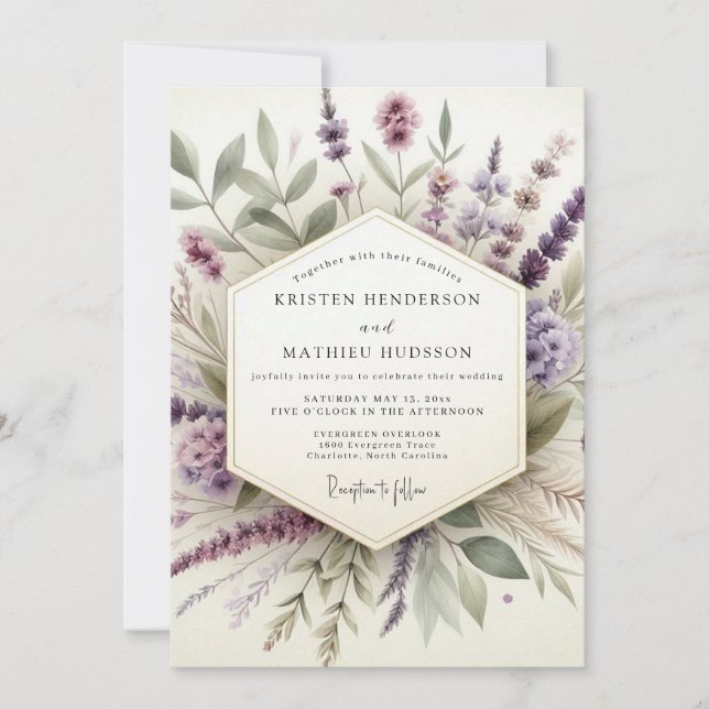 Invitation Mariage botanique lavande brumeux (Devant)
