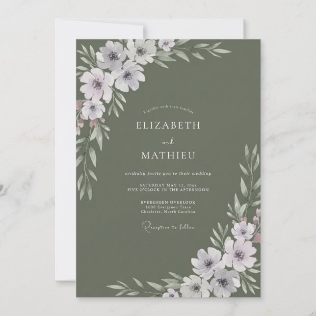 Invitation Mariage Botanique Lilas Sage (Devant)