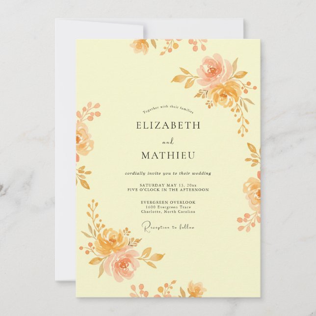 Invitation Mariage Botanique Lumineux aux Abricots (Devant)