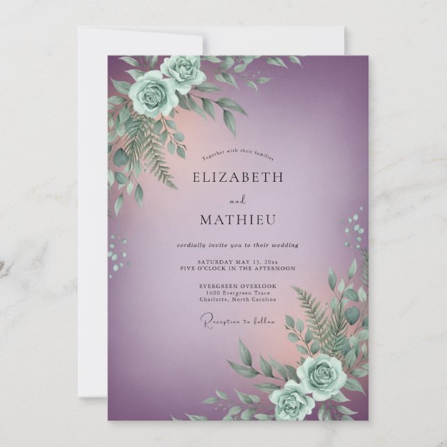 Invitation Mariage Botanique Lumineux Mauve (Devant)