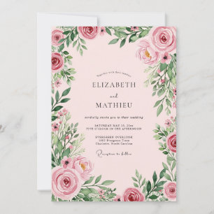Invitation Mariage Botanique Lumineux Rose Rosé