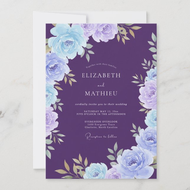 Invitation Mariage Botanique Luxueux au Plum (Devant)