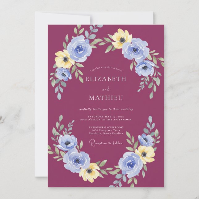 Invitation Mariage Botanique Luxueux aux Prunes (Devant)