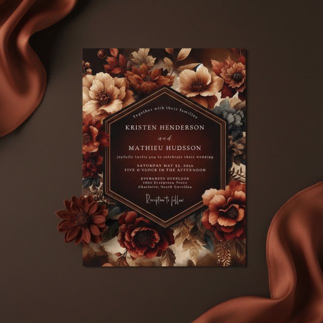 Invitation Mariage botanique luxueux de Bourgogne (Créateur téléchargé)