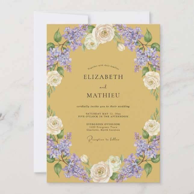 Invitation Mariage Botanique Luxueux Moutarde (Devant)