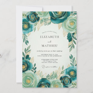 Invitation Mariage Botanique Luxueux Or Sarcelle